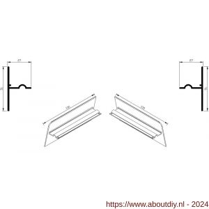 AluArt waterslagprofiel stel kopschotjes opstaand neerhangend links en rechts voor Roundline 130/15 aluminium brute - A20201267 - afbeelding 1
