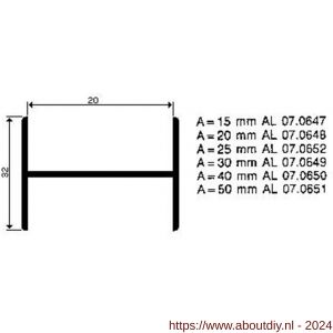AluArt H-profiel 20 mm L 1000 mm set 6 stuks 8713329938092 aluminium brute - A20200762 - afbeelding 1