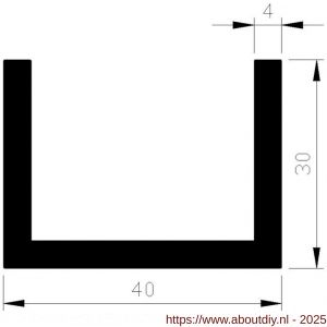 AluArt U-profiel 30x40x30x4 mm L 3000 mm per 2 stuks aluminium onbewerkt - A20200913 - afbeelding 1