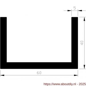 AluArt U-profiel 40x60x40x5 mm L 3000 mm per 2 stuks aluminium onbewerkt - A20200928 - afbeelding 1