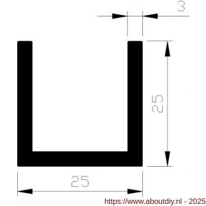 AluArt U-profiel 25x25x25x3 mm L 2500 mm per 2 stuks aluminium onbewerkt - A20200940 - afbeelding 1