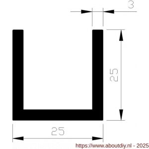 AluArt U-profiel 25x25x25x3 mm L 3000 mm per 2 stuks aluminium onbewerkt - A20200897 - afbeelding 1