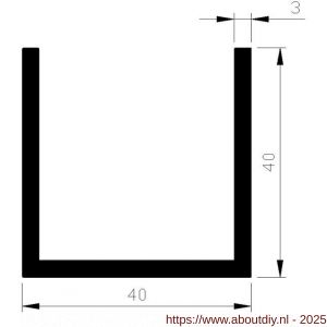 AluArt U-profiel 40x40x40x3 mm L 2500 mm per 2 stuks aluminium onbewerkt - A20200945 - afbeelding 1