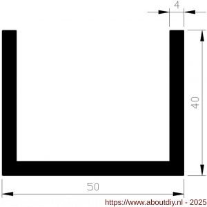 AluArt U-profiel 40x50x40x4 mm L 3000 mm per 2 stuks aluminium onbewerkt - A20200922 - afbeelding 1