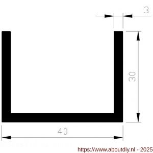 AluArt U-profiel 30x40x30x3 mm L 3000 mm per 2 stuks aluminium onbewerkt - A20200911 - afbeelding 1