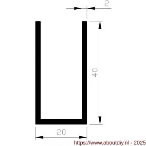 AluArt U-profiel 40x20x40x2 mm L 3000 mm per 2 stuks aluminium onbewerkt - A20200915 - afbeelding 1