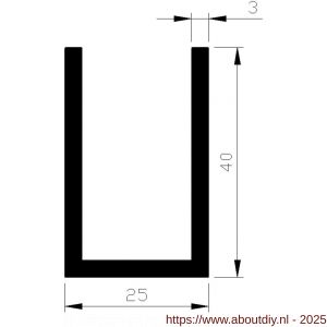 AluArt U-profiel 40x25x40x3 mm L 6000 mm aluminium onbewerkt - A20200947 - afbeelding 1