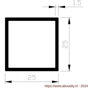 AluArt vierkante buis 25x25x1,5 mm L 3000 mm per 2 stuks aluminium onbewerkt - A20200468 - afbeelding 1