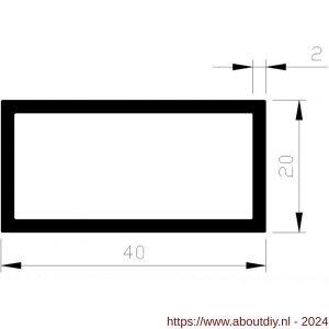AluArt rechthoekige buis 40x20x2 mm L 2500 mm per 2 stuks aluminium onbewerkt - A20200458 - afbeelding 1