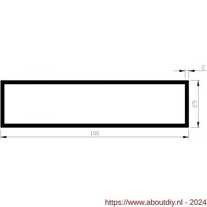 AluArt rechthoekige buis 100x25x2 mm scherp L 3000 mm per 2 stuks aluminium onbewerkt - A20200452 - afbeelding 1