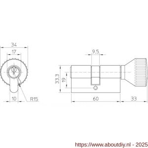 Nemef dubbele Europrofielknopcilinder 816/6 3 sleutels verschillend sluitend - A19500026 - afbeelding 2