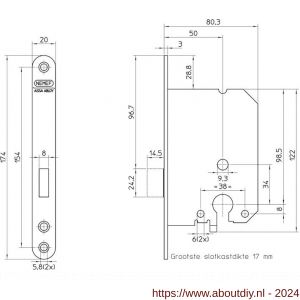 Nemef cilinder insteek kastslot PC-uitsparing 1258/3-50 bulk per 10 - A19500737 - afbeelding 2