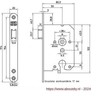 Nemef cilinderloopslot PC-uitsparing 1269/37-50 DR draairichting 2+4 bulk per 10 - A19500757 - afbeelding 2