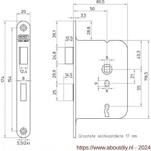 Nemef deurslot klaviersleutel 1366-50 DR draairichting 1+3 blister - A19501185 - afbeelding 2