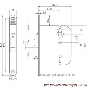 Nemef deurslot klaviersleutel 1446-55 DR draairichting 1+3 bulk per 10 - A19501186 - afbeelding 2