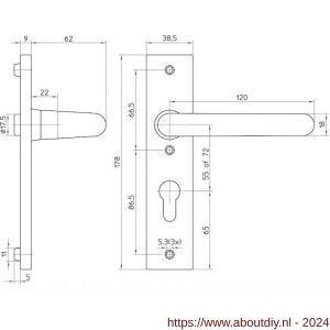 Nemef binnendeurbeslag F1 knop-kruk 3252 FP/B 72 mm rechts - A19502385 - afbeelding 2