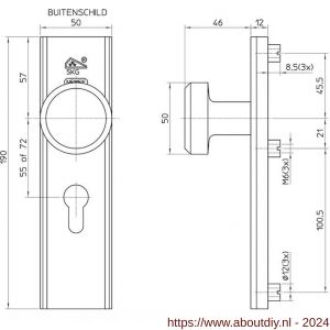 Nemef veiligheidsbeslag F1 knop-kruk 3405-72 mm blister - A19502564 - afbeelding 2
