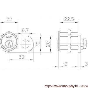 Nemef automatencilinder 5225-22.5 mm 2 sleutels rechts - A19500176 - afbeelding 2