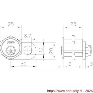 Nemef automatencilinder 5256-22.5 mm 2 sleutels rechts - A19500177 - afbeelding 2