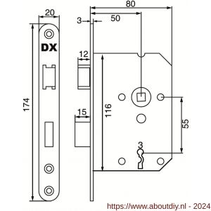 Dulimex DX DNS-50-BBSS dag- en nachtslot doornmaat 50 mm met 2 sleutels ronde voorplaat RVS inclusief rechthoekige sluitplaat - A30201995 - afbeelding 2