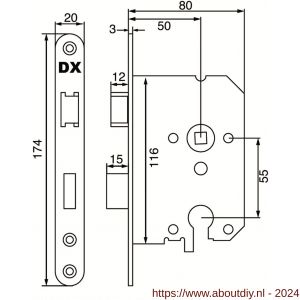 Dulimex DX DNS-50-PCSS dag- en nachtslot doornmaat 50 mm Euro cilinder ronde voorplaat RVS inclusief rechthoekige sluitplaat - A30201984 - afbeelding 2
