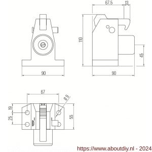 DENI DVZ HDGR V SE deurvastzetter vloermodel met opvanghaak en geveerde stootbuffer ver- en ontgrendelingsshuif Robusto serie zilver - A30204219 - afbeelding 2