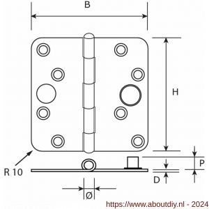 Dulimex DX H167-89892025 scharnier ronde hoeken 89x89 mm losse verzinkte pen staal verzinkt SKG*** - A30201746 - afbeelding 2