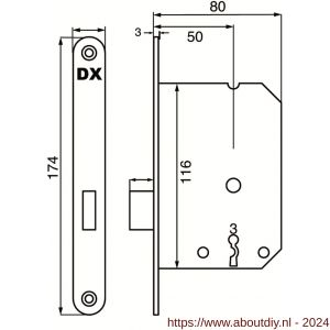 Dulimex DX KS-50-BBSS kastslot doornmaat 50 mm met 2 sleutels ronde voorplaat RVS inclusief rechthoekige sluitplaat - A30201997 - afbeelding 2
