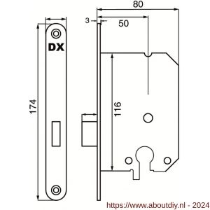 Dulimex DX KS-50-PCSS kastslot doornmaat 50 mm Euro cilinder ronde voorplaat RVS inclusief rechthoekige sluitplaat - A30201986 - afbeelding 2