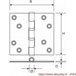 Dulimex DX H162-76762101 kogellagerscharnier rechte hoeken 76x76 mm vermessingde pen staal vermessingd - A30201754 - afbeelding 2