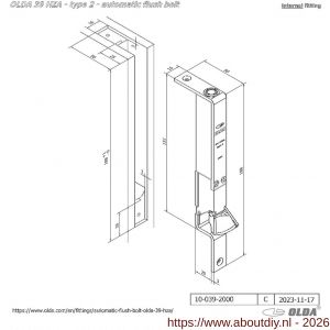 Olda 39 HZA T2 automatische kantschuif type 39 HZA type 2 smal 16 mm staal verzinkt voor stalen-aluminium-houten deuren - A30205052 - afbeelding 2