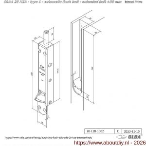 Olda 28 HZA 30 T1 automatische kantschuif type 28 HZA type 1 verlengde schoot +30 mm staal verzinkt voor houten deuren - A30205028 - afbeelding 2