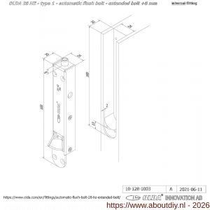 Olda 28 HZA 8 T1 automatische kantschuif type 28 HZA type 1 verlengde schoot +8 mm staal verzinkt voor houten deuren - A30205029 - afbeelding 2