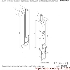 Olda 28 HZA 30 T2 automatische kantschuif type 28 HZA type 2 verlengde schoot +30 mm staal verzinkt voor houten deuren - A30205032 - afbeelding 2