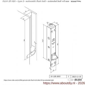 Olda 28 HZA 8 T2 automatische kantschuif type 28 HZA type 2 verlengde schoot +8 mm staal verzinkt voor houten deuren - A30205033 - afbeelding 2