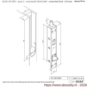 Olda 28 HZA 20 T2 automatische kantschuif type 28 HZA type 2 verlengde schoot +20 mm staal verzinkt voor houten deuren - A30205034 - afbeelding 2