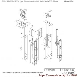 Olda 33 HZAR12F T2 automatische kantschuif type 33 HZAR type 2 schoot diameter 12 mm lengte 60 mm staal verzinkt voor stalen-aluminium-houten deuren - A30205026 - afbeelding 2