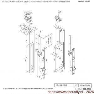 Olda 33 HZAR8F T2 automatische kantschuif type 33 HZAR type 2 schoot diameter 8 mm lengte 60 mm staal verzinkt voor stalen-aluminium-houten deuren - A30205022 - afbeelding 2