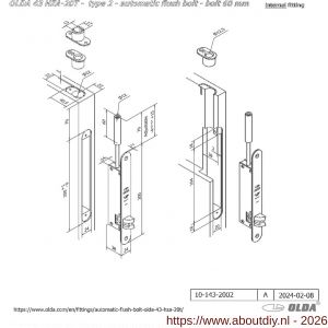 Olda 43 HZA20T T2 automatische kantschuif type 43 HZA type 2 doornmaat 20 mm staal verzinkt voor stalen-aluminium-houten deuren - A30205058 - afbeelding 2