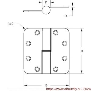 Dulimex DX H179D89892125 kogelstiftpaumelle ronde hoeken 89x89 mm doorgezette knoop rechts staal verzinkt SKG*** - A30204880 - afbeelding 2