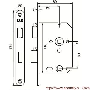 Dulimex DX WBS-50-WBSS WC-badkamerslot doornmaat 50 mm ronde voorplaat RVS inclusief rechthoekige sluitplaat - A30201991 - afbeelding 2