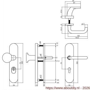 Intersteel Living 3820 SKG3 veiligheidsbeslag ovaal verdekt 252x54 mm greep-kruk Rond profielcilindergat 72 mm met kerntrekbeveiliging messing ongelakt - A26003422 - afbeelding 2