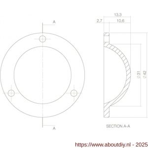 Intersteel Living 3975 afdekplaatje voor bout voordeurknop messing ongelakt - A26004715 - afbeelding 2