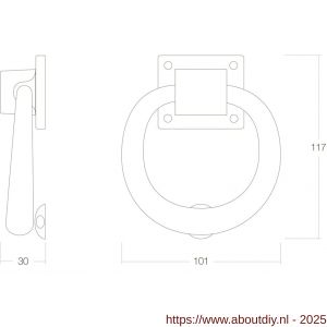 Intersteel Living 4035 deurklopper ringvorm 107 mm messing ongelakt - A26007279 - afbeelding 2