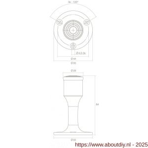 Intersteel Living 4420 deurstop recht diameter 55x85 mm wandmontage messing ongelakt - A26000984 - afbeelding 2