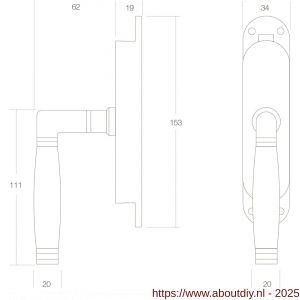 Intersteel 5620 kruk-espagnolet rechts Ton 222 messing ongelakt-ebbenhout - A26000084 - afbeelding 2