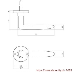 Intersteel Living 0225 deurkruk Sophie met rozet verdekt diameter 49x7 mm messing getrommeld - A26007905 - afbeelding 2