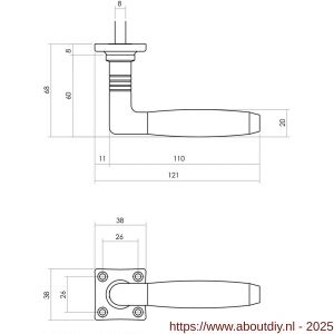 Intersteel Living 0377 deurkruk Ton 400 met rozet 38x38x5 mm messing getrommeld-ebbenhout - A26007918 - afbeelding 2
