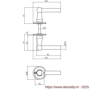Intersteel 0446 deurkruk L/L bol met rozet diameter 50x5 mm messing getrommeld - A26010139 - afbeelding 2