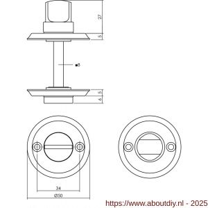 Intersteel Living 3173 WC-sluiting diameter 50x5 mm met stift 8x8 mm messing getrommeld - A26002702 - afbeelding 2